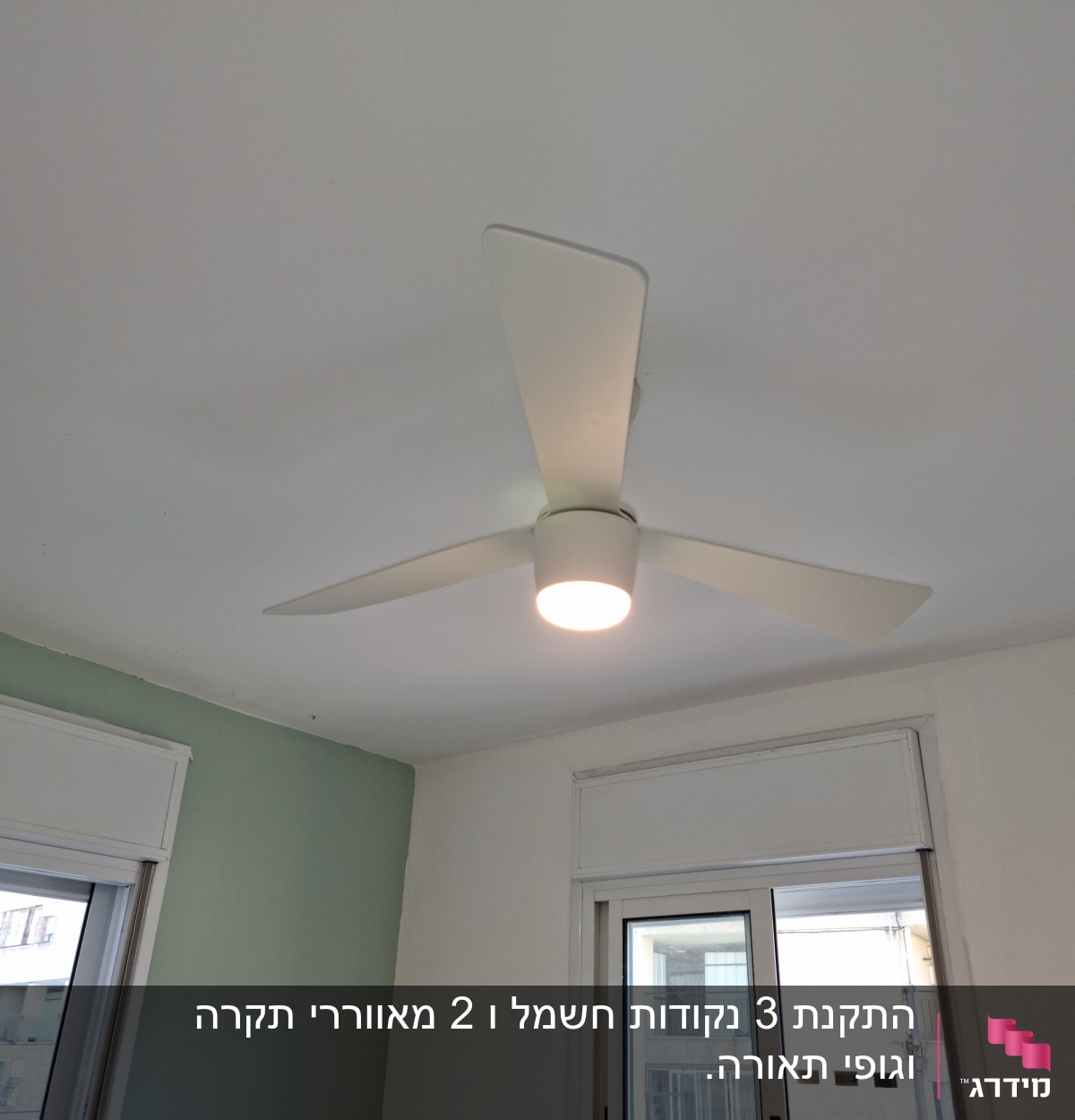 התקנת 3 נקודות חשמל ו 2 מאווררי תקרה וגופי תאורה. 